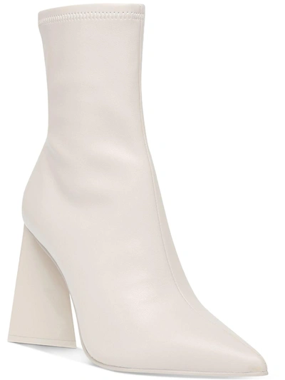 Shop Steve Madden Ticker Womens Faux Leather Pointed Toe Ankle Boots In White