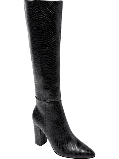 Shop Jane And The Shoe Womens Snake Print Slip On Knee-high Boots In Black