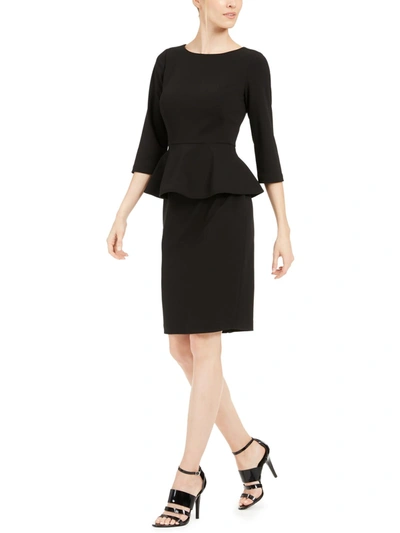 Shop Calvin Klein Womens Peplum 3/4 Sleeves Sheath Dress In Black