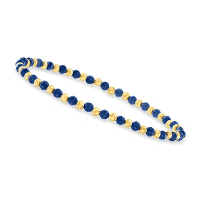 Shop Canaria Fine Jewelry Canaria Sapphire Bead Stretch Bracelet With 10kt Yellow Gold In Blue