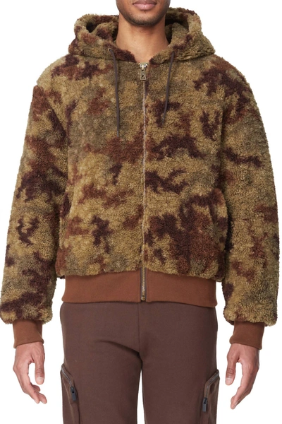 Shop Elevenparis Sherpa Hooded Camo Jacket In Loden Frost Camo In Brown