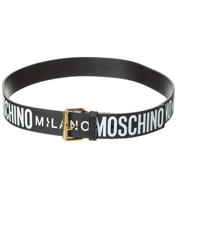 Shop Moschino Printed Leather Belt In Black