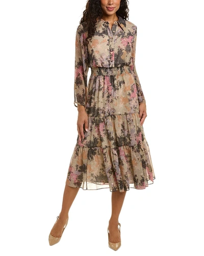 Shop Mikael Aghal Smocked Midi Dress In Multi
