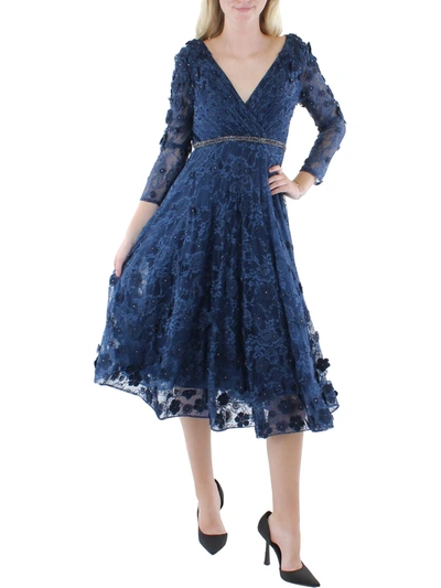 Shop Mac Duggal Womens Floral Lace Cocktail And Party Dress In Blue