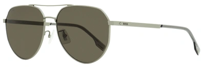 Shop Hugo Boss Men's Pilot Sunglasses B1473fsk 6lbir Ruthenium 61mm In Green