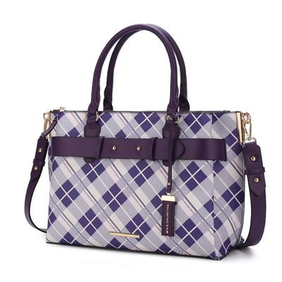 Shop Mkf Collection By Mia K Vivian Plaid Pattern Vegan Leather Women's Satchel Bag In Purple