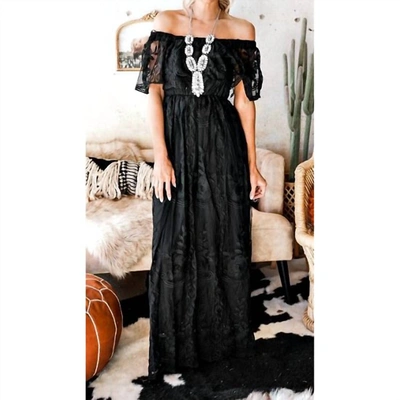 Dress Day Lace Off Shoulder Maxi Dress In Black In Black