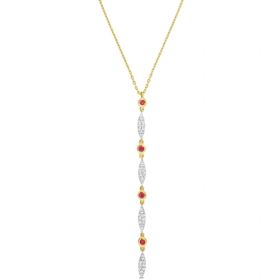 Mimi & Max 1/5ct Tdw Diamond & 1/6 Tgw Ruby Lariat Necklace In 10k Yellow Gold - 16.5 In In Multi