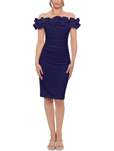 Shop Xscape Womens Ruffle Off-the Shoulder Cocktail And Party Dress In Blue