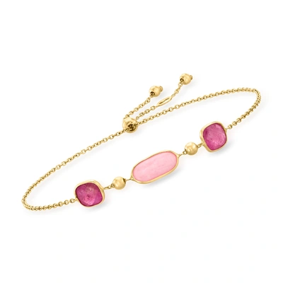 Shop Ross-simons Italian Pink Opal And Ruby Bolo Bracelet In 14kt Yellow Gold