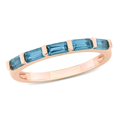 Mimi & Max 1ct Tgw Baguette-cut London Blue Topaz Semi-eternity Ring In 10k Rose Gold In Blue