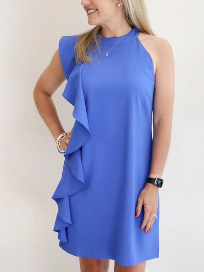 Shop Jade One Sleeve Ruffle Dress In Blue