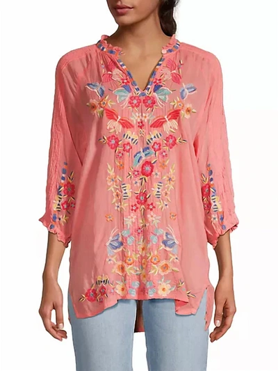 Shop Johnny Was Leona Floral Embroidered Tunic In Shell Pink In Multi