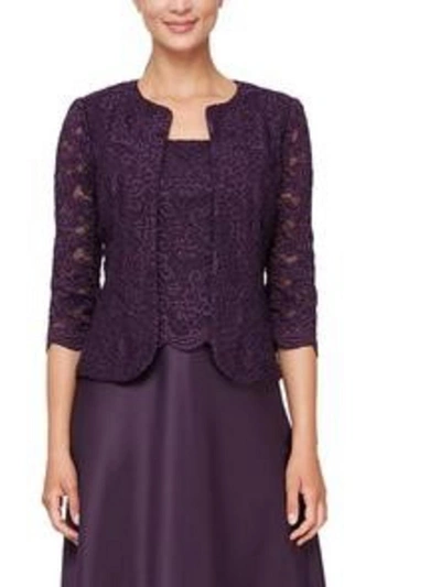 Shop Alex Evenings Womens Lace Glitter Collarless Blazer In Purple