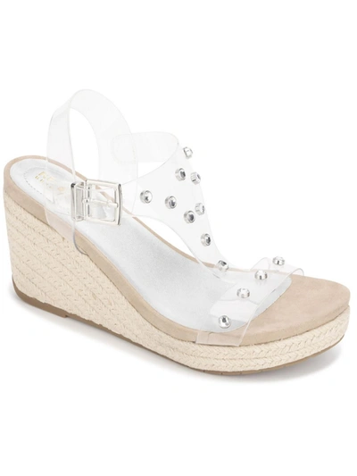 Shop Kenneth Cole Reaction Card Womens Embellished Slingback Wedge Sandals In White