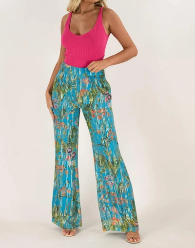 Shop Just Bellina Blooming Bells Pant In Blue Floral/gold In Multi