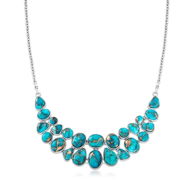 Shop Ross-simons Kingman Turquoise Bib Necklace In Sterling Silver In Blue