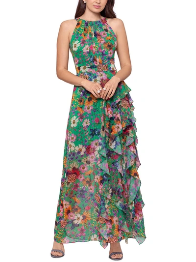Shop Betsy & Adam Petites Womens Floral Long Halter Dress In Green