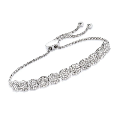 Ross-simons Diamond Cluster Bolo Bracelet In Sterling Silver In Silver