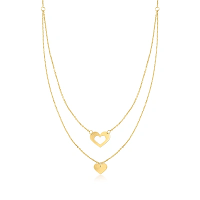 Rs Pure Ross-simons Italian 14kt Yellow Gold Heart Double Necklace In White