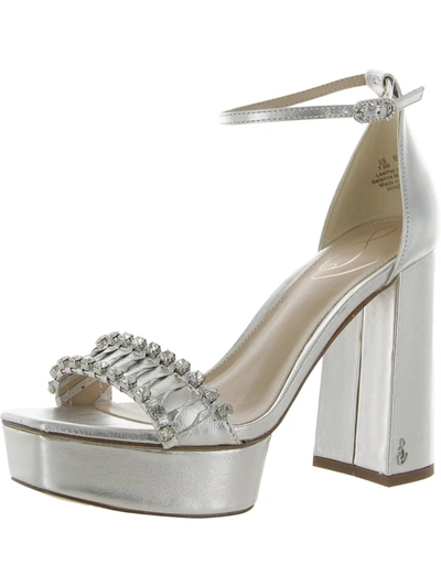 Shop Sam Edelman Ninette Womens Embellished Ankle Strap Heels In Silver