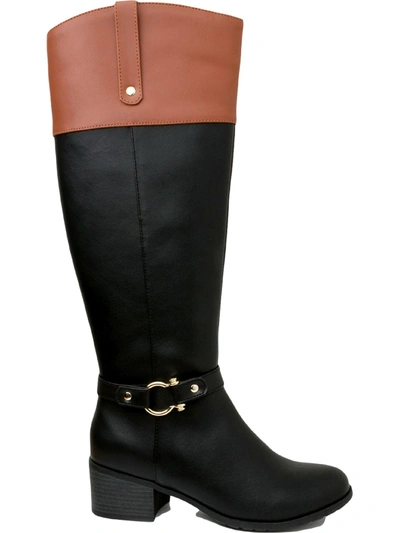 Shop Karen Scott Vickyy Womens Extra Wide Calf Faux Leather Knee-high Boots In Black