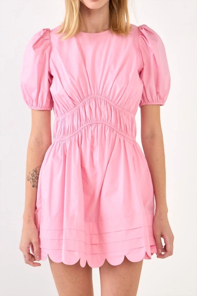 Shop English Factory Scallop Detail Mini Dress In Pink