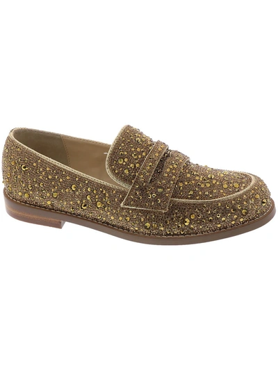 Shop Betsey Johnson Womens Rhinestone Flat Loafers In Gold