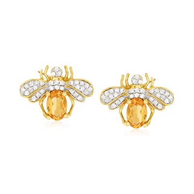 Ross-simons Citrine And . Diamond Bee Earrings In 14kt Yellow Gold In Gold