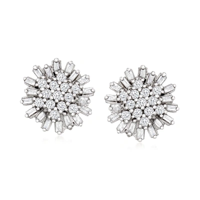 Ross-simons Diamond Cluster Earrings In Sterling Silver In Silver