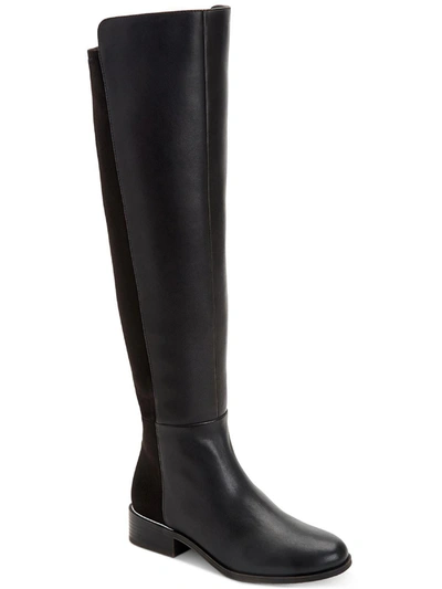 Shop Alfani Ludlowe Womens Laceless Leather Over-the-knee Boots In Black