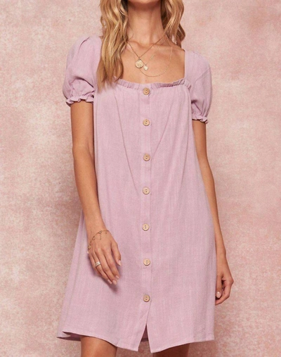Shop Promesa Paris Linen-blend Puff-sleeve Shift Dress In Purple In Pink