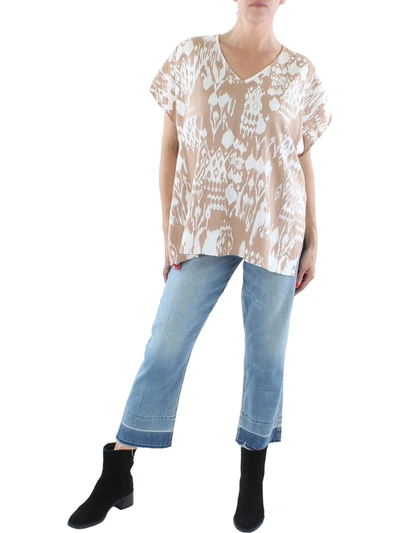 Shop Anne Klein Womens Cut-out Back Linen Blend T-shirt In Beige