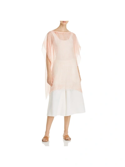 Shop Eileen Fisher Womens Fringed Linen Blend Poncho Top In Pink