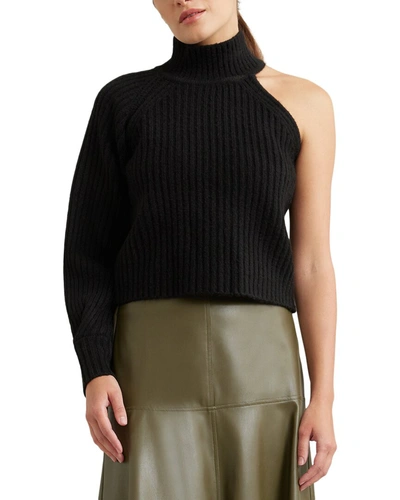 Shop Modern Citizen Erin One-sleeve Ribbed Turtleneck Sweater In Black