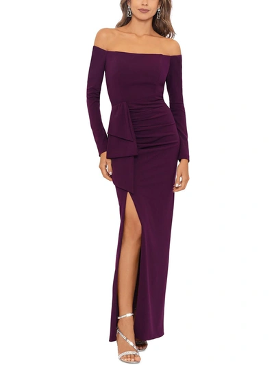 Shop Xscape Womens Knit Off-the-shoulder Evening Dress In Purple