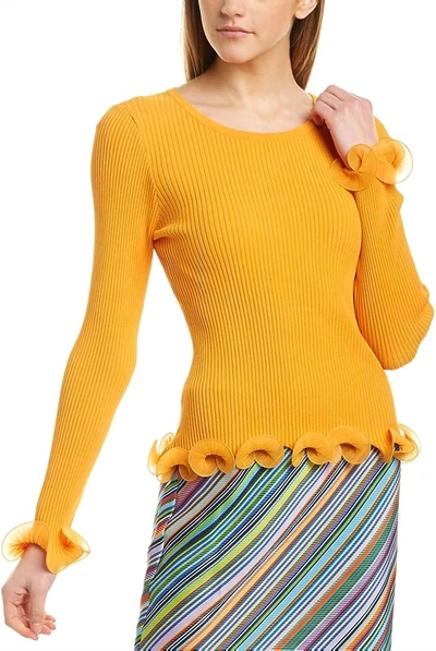 Milly Wired Edge Ribbed Knit Pullover Sweater In Tangerine In Orange