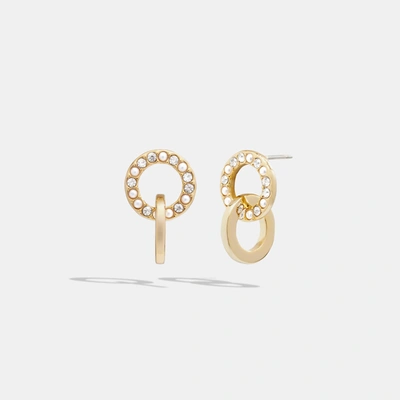 Shop Coach Outlet Interlocking Open Circle Pearl Huggie Earrings In Gold