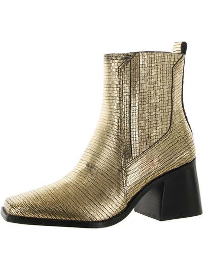 Shop Vince Camuto Sojetta Womens Metallic Leather Ankle Boots In Gold