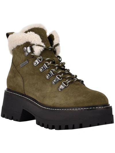 Shop Calvin Klein Kristel Womens Faux Fur Lace-up Ankle Boots In Green