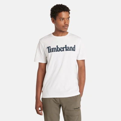 Shop Timberland Men's Linear-logo T-shirt In White