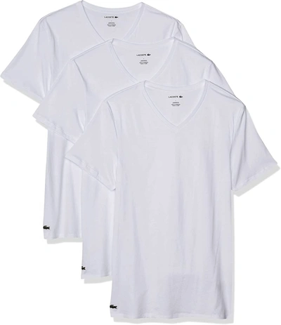 Shop Lacoste Men's Slim Fit V-neck T-shirts - 3 Pack In White