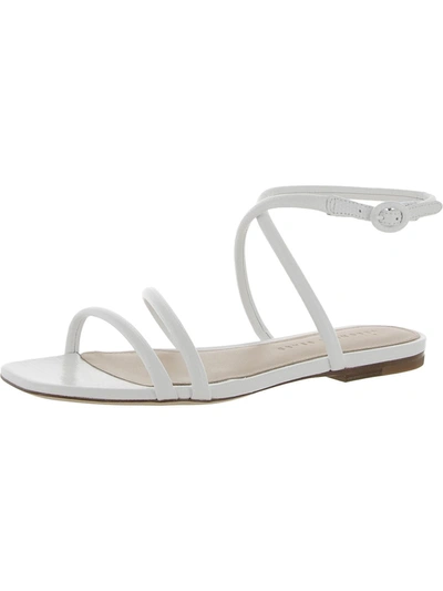 Shop Veronica Beard Maci Womens Leather Square Toe Ankle Strap In White