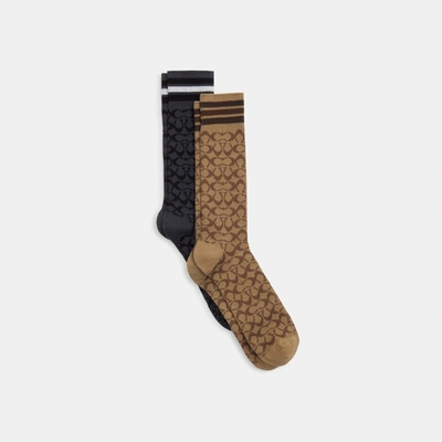 Shop Coach Outlet Signature Calf Socks In Brown