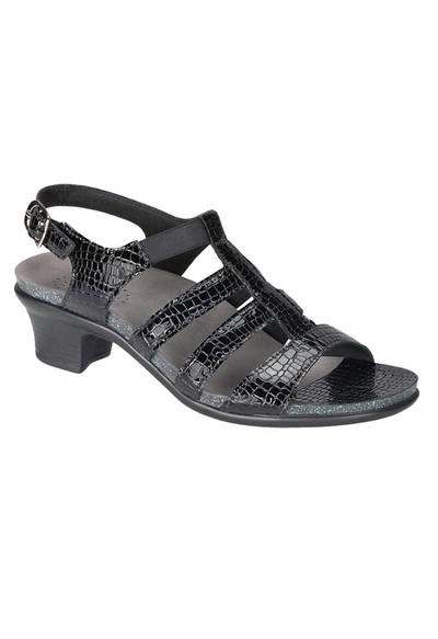 Sas Allegro Heel Strap Sandal - Wide In Black Croc In Black