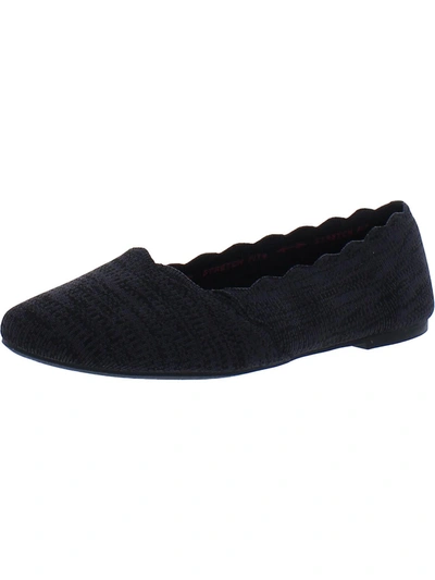 Shop Skechers Womens Knit Scalloped Ballet Flats In Black