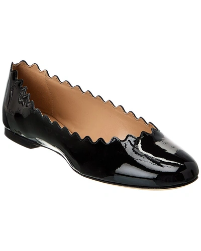 Shop Chloé Lauren Scalloped Patent Ballet Flat In Black