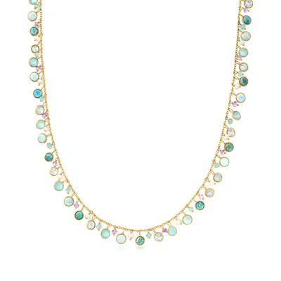 Shop Ross-simons 3-4mm Cultured Pearl And Multi-gemstone Necklace In 18kt Gold Over Sterling