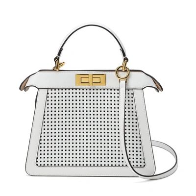 Shop Tiffany & Fred Paris Perforated Smooth Leather Top-handle Bag In White