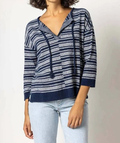 Shop Lilla P Easy Split Neck Sweater In Navy In Blue